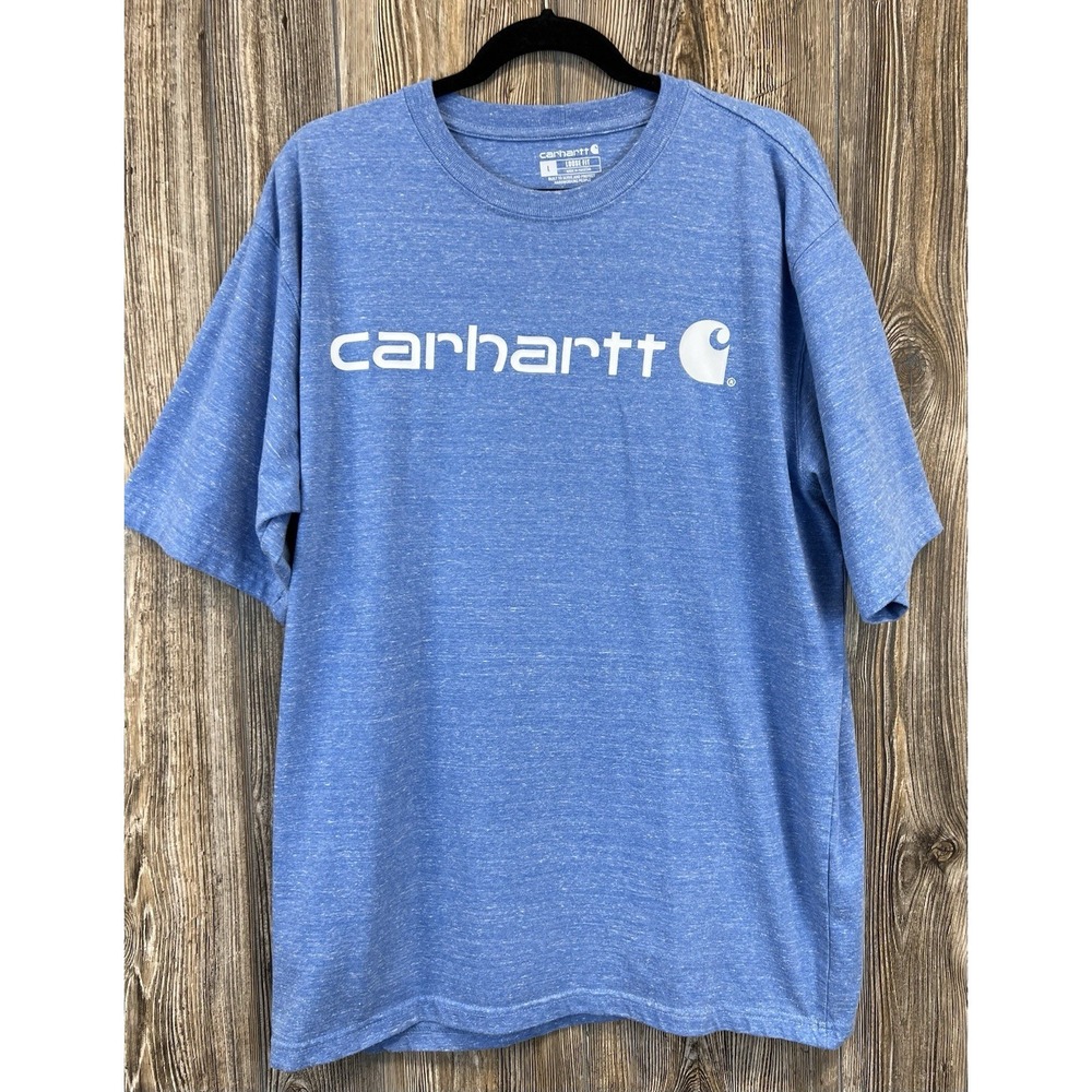 Carhartt Shirt Mens L Blue Loose Cotton Blend Short Sleeve T Shirt Crew‎ Neck